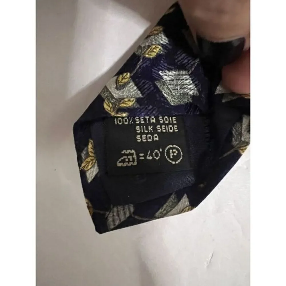 Ermenegildo ZEGNA Gold Leaves Tie Made in Italy 100% Woven Silk rare 57‎ in